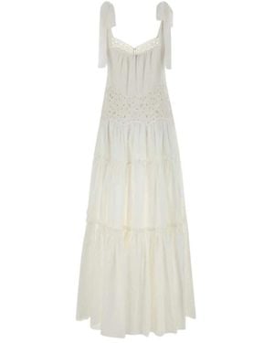 Chloé Kleedjes ,Wit ,Katoen Jurk Met Strikdetail En Broderie