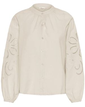Cream Feminine Bluse Mit Puffärmeln - Weiß
