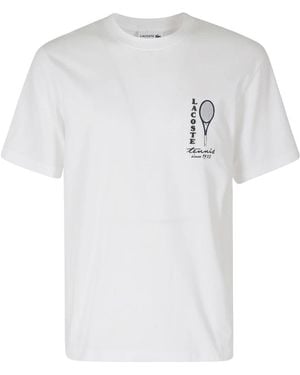 Lacoste Tops ,Wit ,Katoen Katoenen T-Shirt Met Print En Borduurwerk