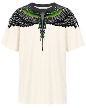 Marcelo Burlon Tops ,Wit ,Katoen T-Shirt Met Verenprint - Zwart