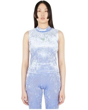 Pam Fluweel Mock Neck Mouwloze Top - Blauw