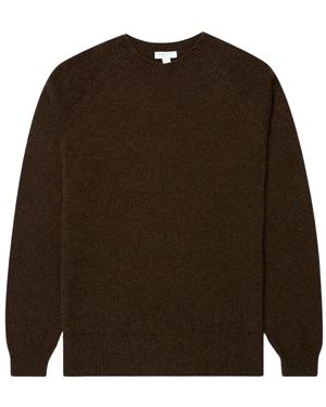 Sunspel Truien & Vesten ,Groen ,Wol Lambswool Crew Neck - Bruin