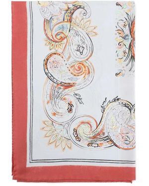 Etro Accessoires ,Veelkleurig ,Zijden Sjaal Met Print - Wit