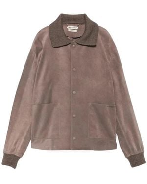 JW Anderson Jassen ,Bruin ,Suède Bomberjack Met Suède En Gebreide Kraag