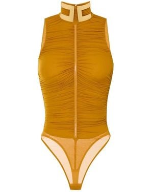 Elisabetta Franchi Ärmelloser Body Mit Drapierung Und Juwelenkragen - Gelb