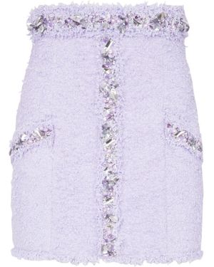 Balmain Rokken ,Paars ,Tweed Tweed Rok Met Geborduurde Details - Blauw