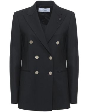 Lardini Jassen ,Zwart ,Wol Double-Breasted Wollen Jas