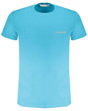 Trussardi Tops ,Blauw ,Katoen Blauw Katoenen Bedrukt Logo T-Shirt