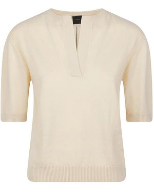 Pinko Varsavia V-Ausschnitt Pullover Mit Kurzen Ärmeln - Natur