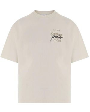 Maison Kitsuné Tops ,Katoen Katoenen T-Shirt Met Logo - Wit