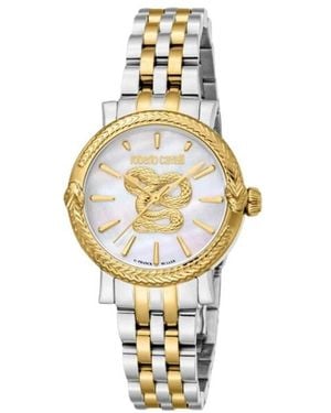 Roberto Cavalli Accessoires ,Grijs ,Slangenhorloge Met Roségouden Accenten - Metallic