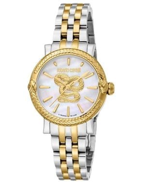Roberto Cavalli Accessoires ,Grijs ,Slangenhorloge Met Roségouden Accenten - Metallic