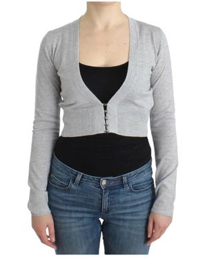 Roberto Cavalli Grey Cropped Wool Cardigan