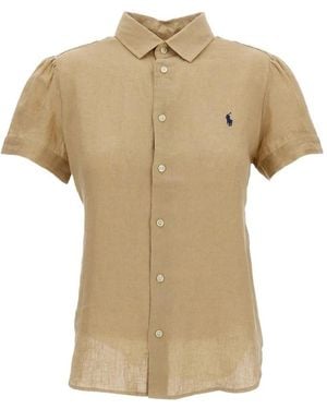 Polo Ralph Lauren Linnen Shirt Met Korte Mouwen - Naturel