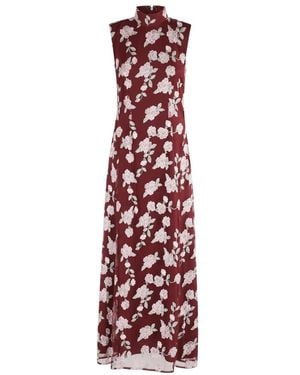 ROTATE BIRGER CHRISTENSEN Blumiges Maxikleid Mit Hohem Kragen - Rot