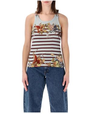 Jean Paul Gaultier Cotton Rib Tank Top Mariniere Grape - Blauw