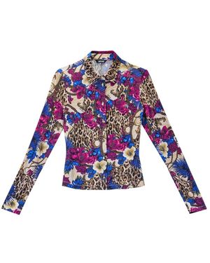 Just Cavalli Camicia Flowers Leopard - Blau