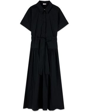 Oltre Hemdblusenkleid Aus Popeline Mit Bindegürtel - Schwarz