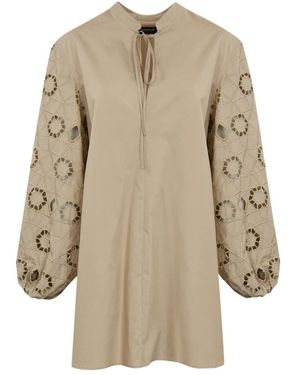 Dondup Vestido De Algodón Bordado De Manga Larga, Mujer, Talla - Neutro