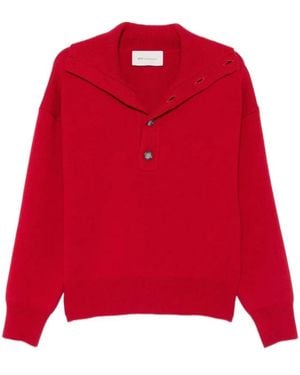 Ami Paris Pullover Mit Knopfleiste Und Hohem Kragen - Rot