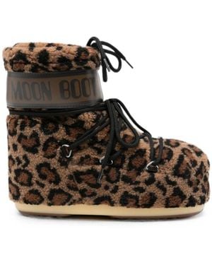 Moon Boot Schoenen ,Veelkleurig ,Leer Icon Low Fleece Leopard - Zwart