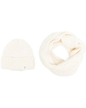 Peuterey Gebreide Logo Label Beanie Hoed - Wit