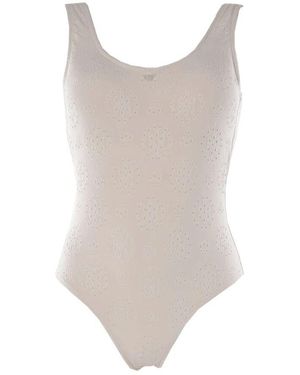 Emporio Armani Bestickter Einteiliger Badeanzug - Weiß