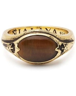 Nialaya Vintage Gouden Ovale Signetring Met Bruin Tijgeroog - Metallic