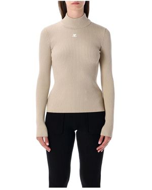 Courreges Gebreide Trui Met Mock Hals - Naturel