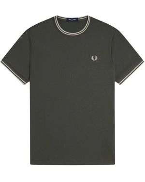 Fred Perry Tops ,Groen ,Katoen Twin Tipped T-Shirt