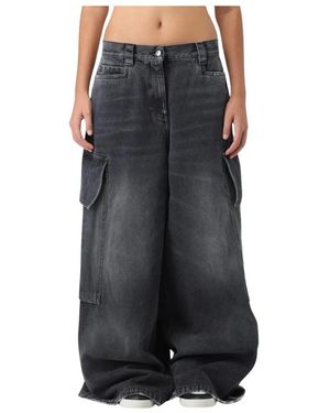 Palm Angels Wide Cargo Denim Jeans - Zwart