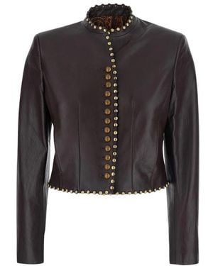 Etro Cropped Leren Jas Met Studs - Zwart