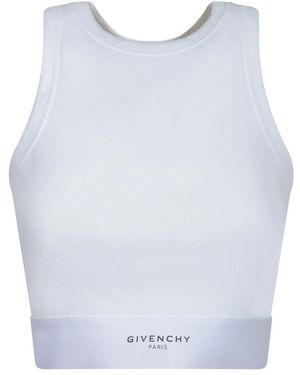 Givenchy Fitness ,Wit ,Katoen Cropped Tank Top Met Logoband - Blauw