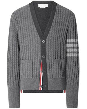 Thom Browne Kabelgebreide V-Hals Cardigan - Grijs