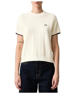 Fred Perry Truien & Vesten ,Katoen Gebreid T-Shirt Met Textuur - Wit