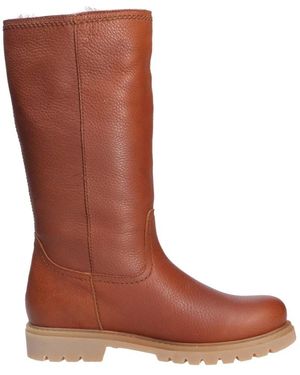 Panama Jack Damen Lederstiefel Stilvoller Blockabsatz - Braun