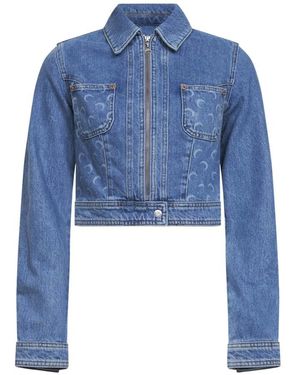 Marine Serre Moon-Print Cropped Denim Jacket - Blauw