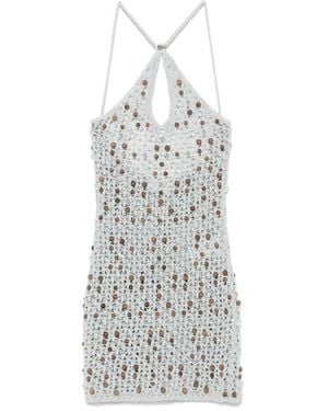 Coperni Kleedjes ,Grijs ,Katoen Korte Jurk Met Amerikaanse Halslijn - Wit