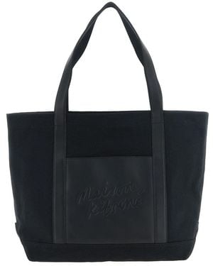 Maison Kitsuné Große Canvas- & Ledertasche - Schwarz