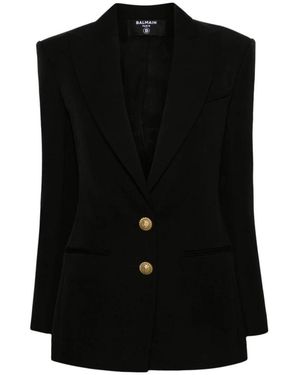 Balmain Jassen ,Zwart ,Wol Wollen Single-Breasted Jas