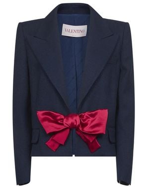Valentino Bow Wool Long Sleeve Blazer - Blue