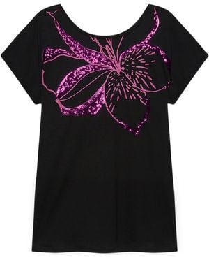 FIORELLA RUBINO Camiseta floral con cuello redondo - Negro