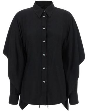 Maison Margiela Overhemden ,Zwart ,Leer Shirt Met Cape-Mouwen