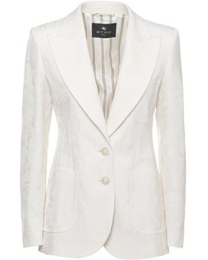 Etro Einreihige Jacquard-Jacke Aus Baumwollmischung Mit Paisley-Blatt-Motiv - Weiß