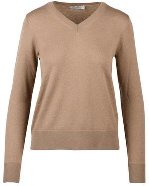 Max Mara V-Ausschnitt Pullover - Natur