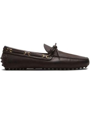 Car Shoe Braune Leder Slip-On Schuhe - Schwarz