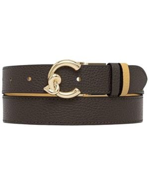 Coccinelle C-Me Omkeerbare Gehamerde Leren Riem - Zwart