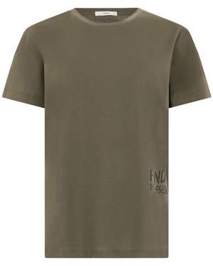 Fendi Tops ,Groen ,Katoen T-Shirt Met Stencil-Print