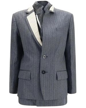Sacai Jassen ,Grijs ,Wol Gestreepte Wolblazer - Blauw
