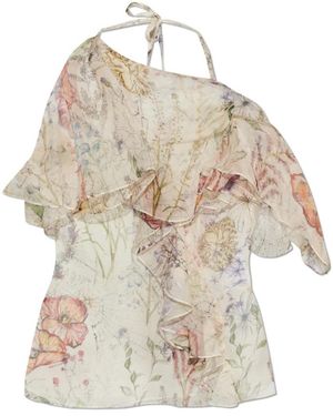 McQueen Overhemden ,Meadow Floral Print Silk Top - Metallic